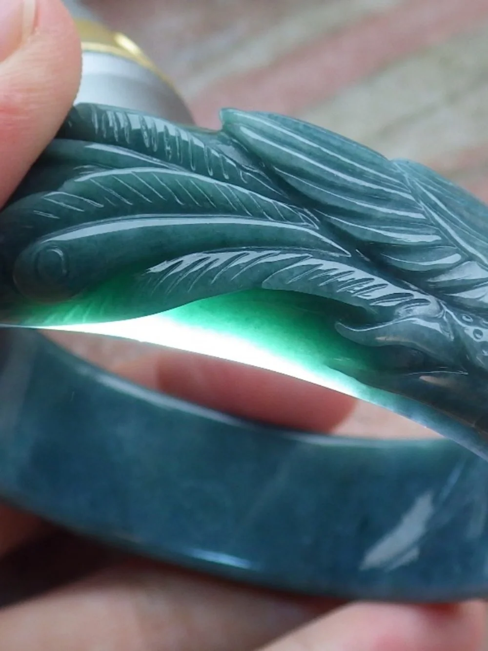 58mm Certified Hand Carved Natural A JADE Jadeite Phoenix Circle Bangle Bracelet